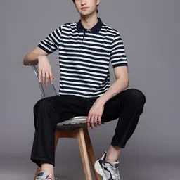 Louis Philippe Striped Polo Collar Pure Cotton T-shirt image 3
