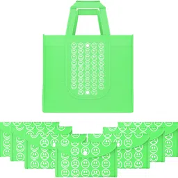 kuber industries Pack of 8 Smile Print Foldable Grocery/Shopping Bags For Women | Green Pack of 8 Grocery Bags-picture-28