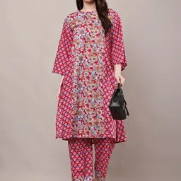 ANUSHKA CREATION Women Floral Printed Regular Pure Cotton Kurta with Trousers image 2