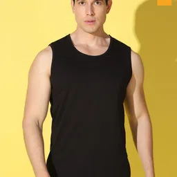 WOOSTRO Pack Of 2 Cotton Gym Vests VWS26(PLAIN BLACK)(PLAIN MUSTARD)-picture-28