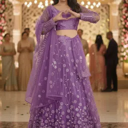 PU FASHION Embellished Sequinned Semi-Stitched Lehenga & Blouse with Dupatta image 4