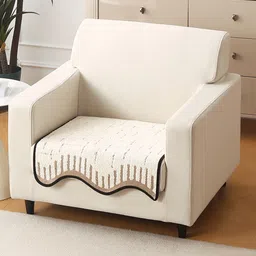 HOKIPO Cream & Brown Premium Supple Soft Wavy Curve Design 1 Seater Sofa Cover Seat Mat-picture-13