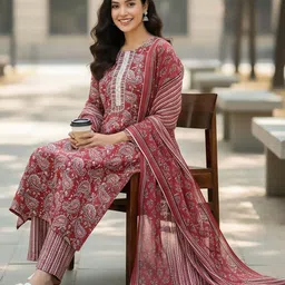 AADVIKA Women Ethnic Motifs Printed Regular Kurta with Trousers & With Dupatta image 4