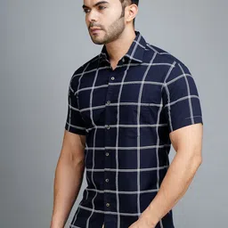 Apuesto Men India Slim Fit Windowpane Checked Spread Collar Cotton Casual Shirt image 3