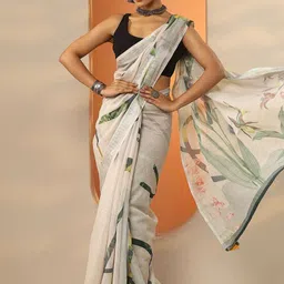 Libas Floral Linen Blend Handloom Saree image 3