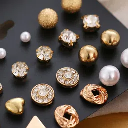 DressBerry Set Of 12 Gold-Plated Pearls Studded Contemporary Studs image 2