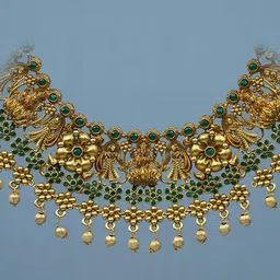 Diksha collection Brass-Plated Stone Studded & Beaded Matte Finish Temple Jewellery Set image 5