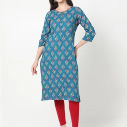 R&B Women Printed Keyhole Neck Flared Sleeves Thread Work Kurta-picture-15