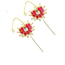 FEMMIBELLA Gold-Plated Kundan Studded and Artificial Beaded Floral Shaped Ear Cuffs image 2