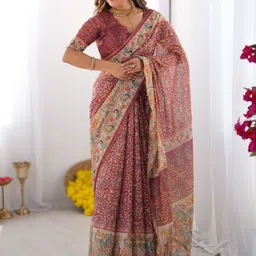 ALMAARI FASHION Ethnic Motifs Pure Cotton Jamdani Saree With Unstitched Blouse Piece-picture-26