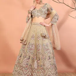 Chhabra 555 Floral Embroidered Sequinned Peacock Inspired Resham Lehenga Choli & Dupatta-picture-15