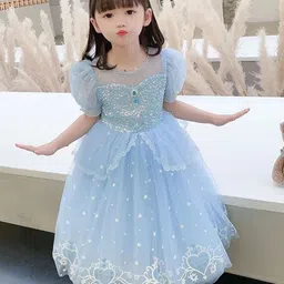 KPOP Embellished Round Neck Puff Sleeve Fit & Flare Dress-image-39