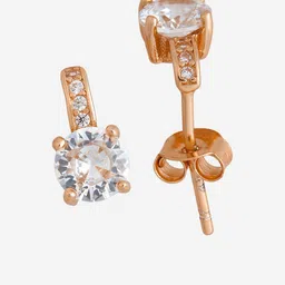 Kushal's Fashion Jewellery 92.5Silver Rose Gold-Plated CZ Studded Studs Earrings image 4