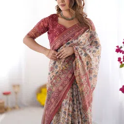 MAHARANI COUTURE Ethnic Motifs Pure Cotton Saree with Traditional Prints & Tassels image 3