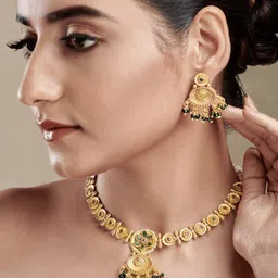 festivjewelleryze Gold Plated Stones Studded & Beaded Jewellery Set-picture-37