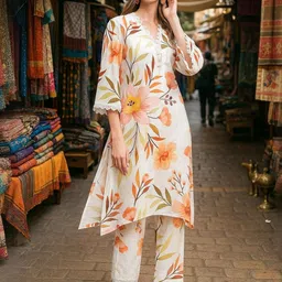 KALINI Women White Cotton Blend Kurta Sets-image-73