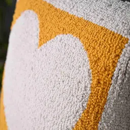 Aura White & Yellow Heart Embroidered Square Tasseled Cushion Cover image 2