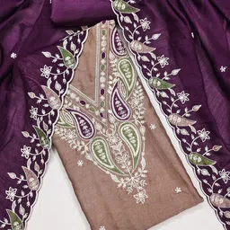 BlissFlair Floral Embroidered Thread Work Unstitched Dress Material-image-40