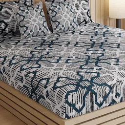 Monte Carlo Blue & White Floral 250 TC Double King Bedsheet Set-2.50mx2.75m 487 GSM-picture-36