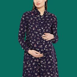 Hypernation Floral Print Maternity Shirt Dress-picture-23