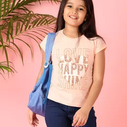 V-Mart Girls Typography Printed Round Neck Cotton T-shirt-picture-13