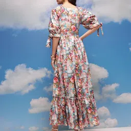CORSICA Floral Print Gathered Detail Puff Sleeves Fit & Flare Maxi Dress image 5