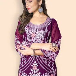 snizvi Women Ethnic Motifs Embroidered Regular Thread Work Kurta with Pyjamas-picture-14