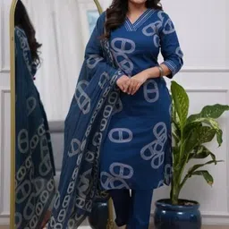 FAST FASHIONS Women Printed Regular Thread Work Kurta with Trousers & With Dupatta image 2