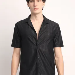 THE BEETEL HOUSE Men Relaxed Regular Fit Cuban Collar Vertical Striped Casual Shirt-picture-18