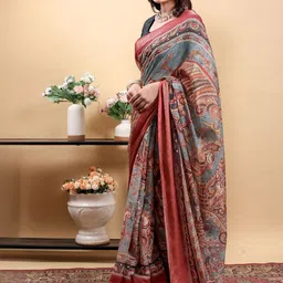 HERE&NOW Floral Zari Linen Blend Saree image 3