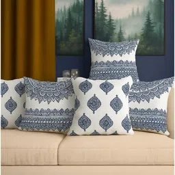 Aura White & Blue Set of 5 Quirky Square Cushion Covers-picture-8