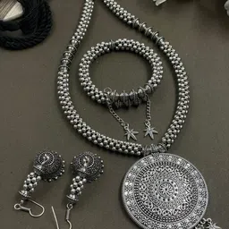 NAMAN ARTS Silver-Plated Artificial Beads Beaded Oxidised Jewellery Set-picture-12