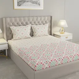Raymond Home White & Pink Printed 120 TC Cotton King Bedsheet Set 2.74 m x 2.7 m-image-6