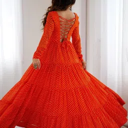 THE52 Leheriya Embroidered Thread Work Pure Georgette Thread Work Tiered Anarkali Kurti image 5