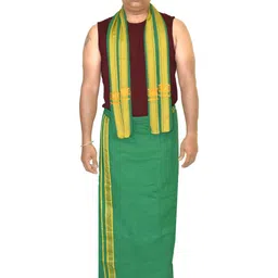 TUNI MANI Men Cotton Padi Pettu Border Dhoti With Towel image 4