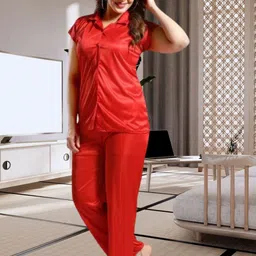 Clothus Women Red Satin Printed Night suits-picture-28