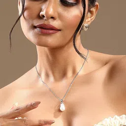 ASMITTA JEWELLERY Stainless Steel Rhodium-Plated Pearls Beaded Pendant With Chain-image-77