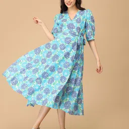 The Mom Store Women Floral Printed V-Neck Maternity Cotton Midi Wrap Dress-picture-21