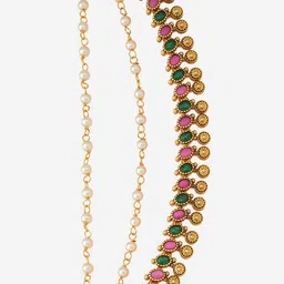Kushal's Fashion Jewellery Women Ruby-Green Gold-Plated Ethnic Antique Matil image 4