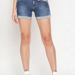 Kraus Jeans Women Washed Slim Fit High-Rise Denim Shorts-picture-17