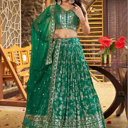 Zeel Clothing Embroidered Sequinned Semi-Stitched Lehenga & Blouse With Dupatta-picture-14