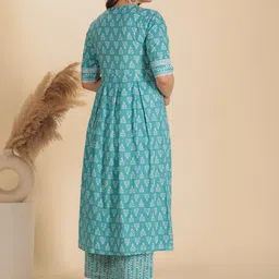 Aramya Ethnic Motifs Printed Regular Patchwork Pure Cotton Anarkali Kurta with Palazzos image 2