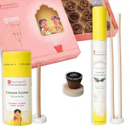 GaneshaSpeaks 55-Pcs Brown Rose Dhoop Cup & Lemongrass Dhoop, Incense Stick-image-84