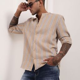 SHOWOFF Men Comfort Slim Fit Mandarin Collar Vertical Striped Cotton Casual Shirt-picture-37
