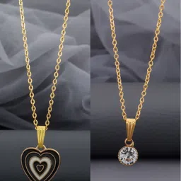 Birado Jewellery Set Of 2 Stainless Steel Gold-Plated Heart Shaped Pendants With Chains-picture-36