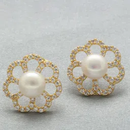 sri jagdamba pearls dealer Sri Jagdamba Gold Plated Pearls Dealer Contemporary Studs Earrings image 1