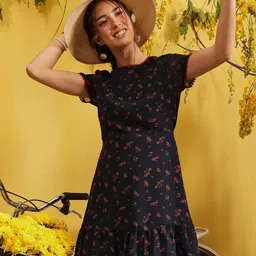 QUIERO Women Floral Printed Round Neck A-Line Dress-picture-26