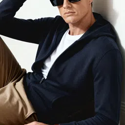 DAMENSCH Men Solid Full Zip Hooded Sweatshirt image 3