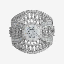 Kushal's Fashion Jewellery White Rhodium-Plated Party Zircon Finger Ring image 2