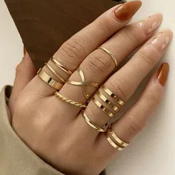 TheVineGirl Women Pack Of 8 Gold-Plated Alloy Finger Rings-image-76